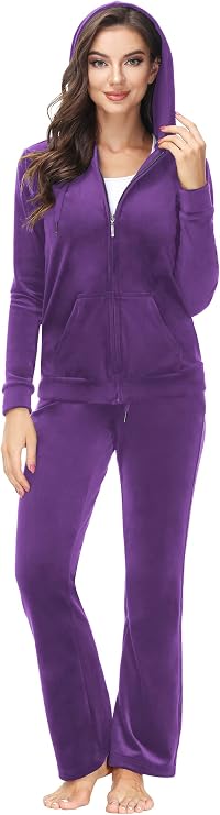 ANOTHER CHOICE Velour Tracksuit Women 2 Piece Zip-Up Velvet Sweatsuits Hooded Soft Jogging Set