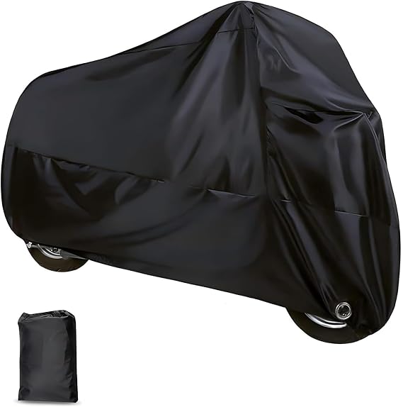 1 PC Motorcycle Cover, Polyester Cloth Moped Cover with Lock-holes, Waterproof & Sunproof & Dustproof All-season Protector for Outdoor, Universal for Motorbikes Vehicle (Black)