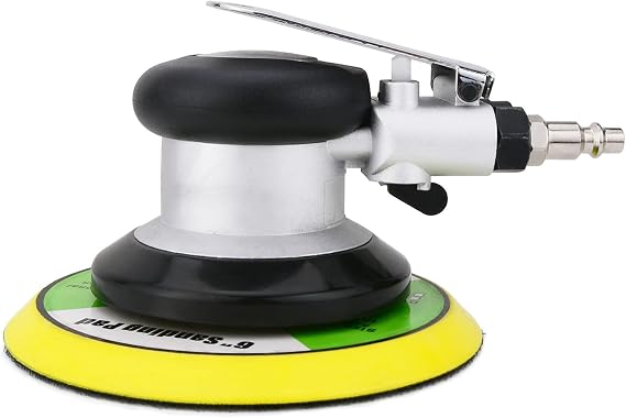 Professional Air Random Orbital Sander, 6-Inch Pneumatic Dual Action Palm Sander/Polisher, 10,000 RPM Variable Speed with Hook & Loop Pad for Auto Body, Woodworking & Metal (Silver, 150mm)