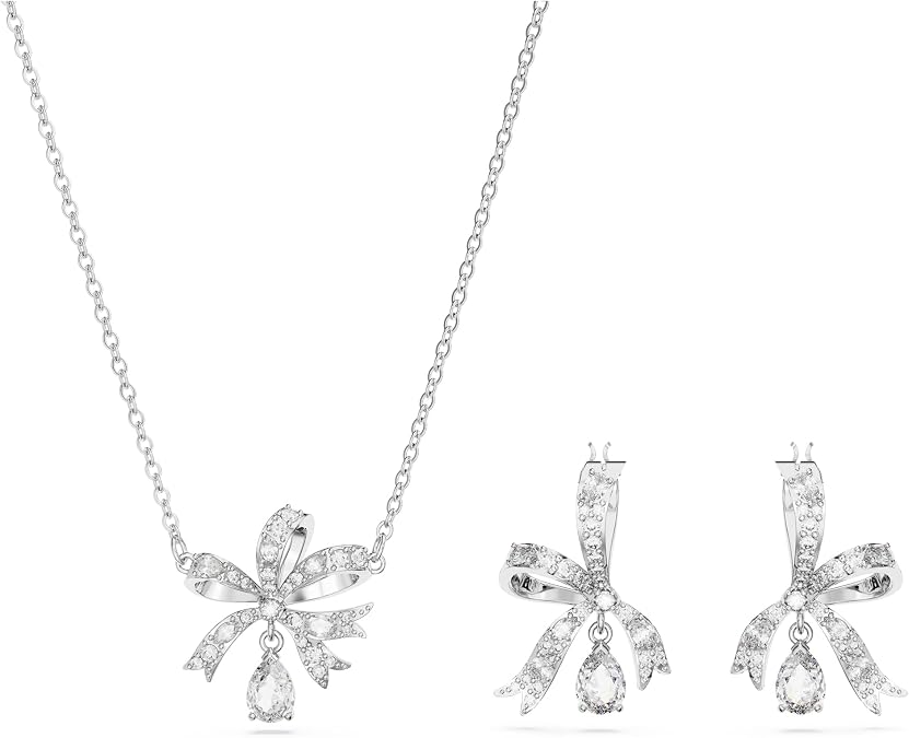 Swarovski Volta Necklace and Earrings Jewelry Set with Crystal Bow Motif