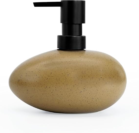 Ceramic Hand Soap Dispenser, Elegant Liquid Soap Dispenser for Bathroom Countertop, Heavy & Sturdy Dish Wash SoapDispenser for Kitchen (Stone Shape)