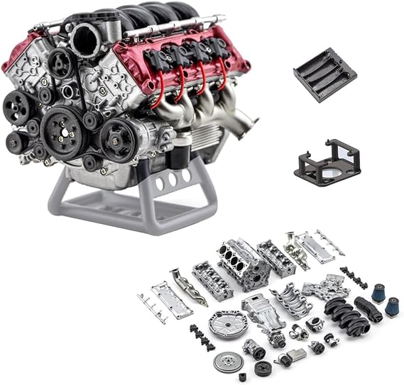 Realistic Internal Combustion Engine Model Kit, Dynamic V8 Engine Motor for SCX10 Capra VS4-10 Pro/Ultra Model Car