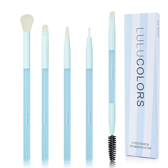 LULUCOLORS 5-Piece Eye Makeup Brush Set Blue Edition with Cruelty-Free Bristles and Comfortable Rubber Finish Handles (Blue)