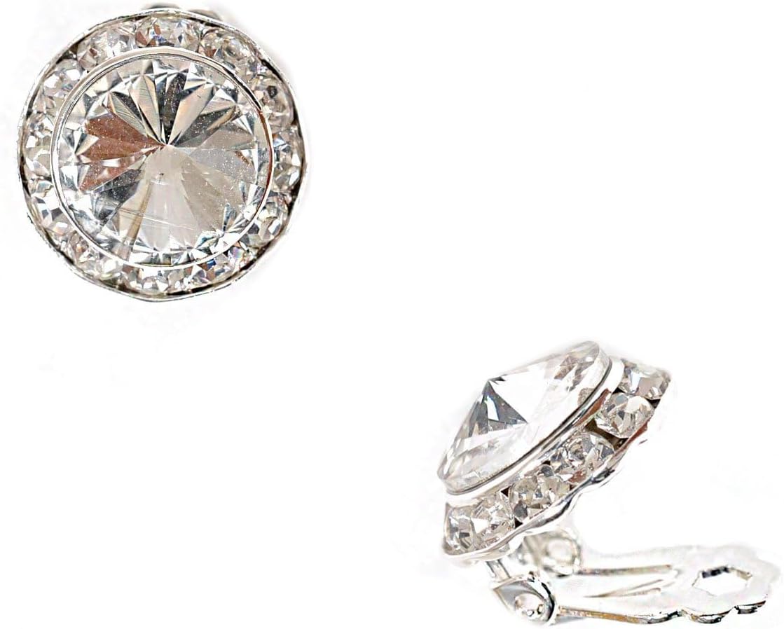 23017AC100 Silver Crystal Rhinestone 15mm Rondelle Circle Round Shape Clip Stud Earrings