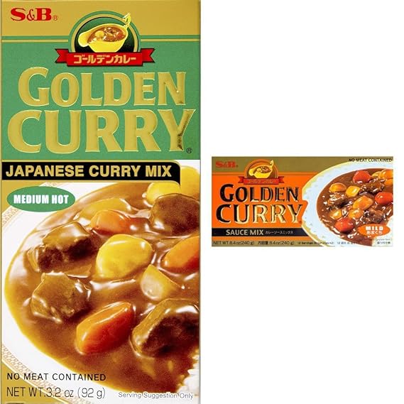 S&B Golden Curry Japanese Sauce Mix Bundle - Medium Hot 3.2 oz and Mild 7.8 oz Curry Mix Varieties