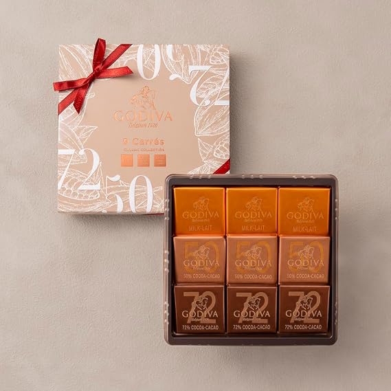 GODIVA Carré Assortment 9 Pieces Chocolate Individually Wrapped Chocolate, Assorted