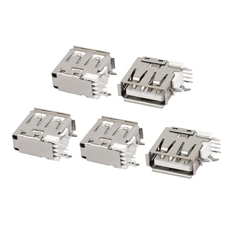 uxcell 5pcs USB 2.0 Type-A Female Jack 4-Terminals Side Insert PCB Socket Connector