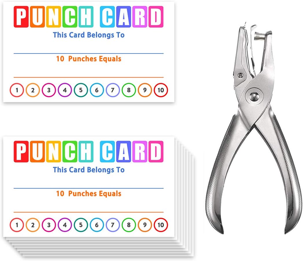 Punch Cards Circle Hand Punch Kit, 3.5 x 2.1, Incentive Loyalty Reward Card for Classroom Business Kids Behavior Students Teachers, Pack of 108