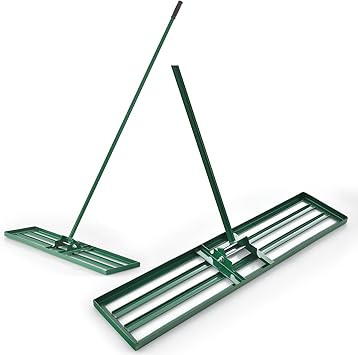 Lawn Leveling Rake, Heavy-Duty Ground Level Tool w/ 67 Long Non-Slip Handle for Soil Sand Spreading & Top Dressing, Lawn Care Leveler Rake for Yard Garden Golf Course Farm, Green 36" x 10"
