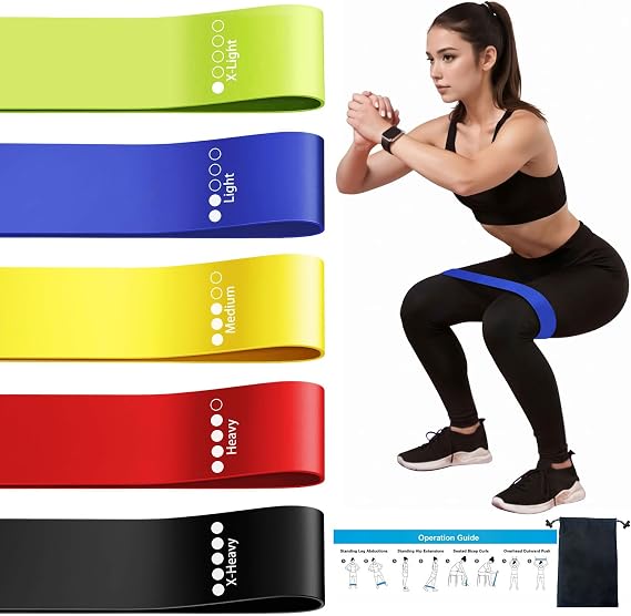 Resistance Loop Exercise Bands for Home Fitness, Yoga Pilates, Stretching, Strength Training, and Physical Therapy - Elastic Bands Set Workout Bands for Women&Men (5pcs Set)