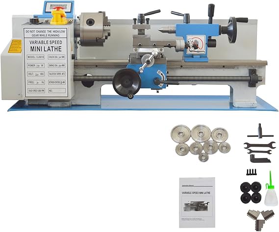 CJ0618 Metric Metal Lathe 7X14" Metal Milling Machine Bench Lathe Miniature Lathe Metalworking Lathe Milling Machine Variable Speed Lathe 110V