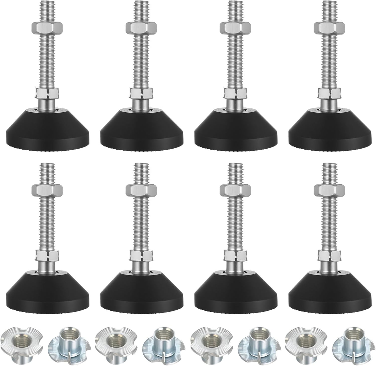 8 Pcs M10 Adjustable Feet for Furniture Leveling Feets, M10 x 60 x 50 mmAdjustable Furniture Feets, Adjustable Levelling Feet Heavy Duty Table Legs for Chair Cupboard Sofa Feets, with T-Nuts & Nuts