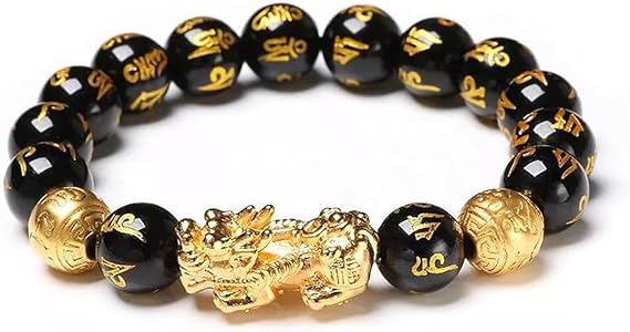 FengShui Wealth Luck Bracelet for Women Men Black Obsidian Wealth Bracelet Gold Prosperity Mascot Animal Braceletes Sparkly Buddha Bead Statement Braceletes Costume Jewelry Accessories