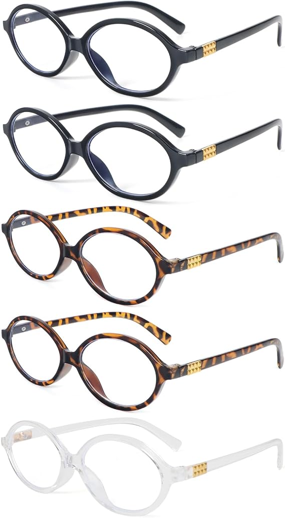 5 Pack Small Round Reading Glasses for Women and Men Blue Light Blocking Comfortable Readers