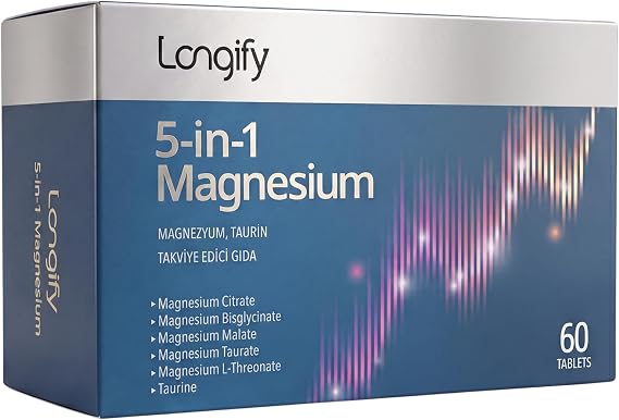 Longify 5-in-1 Magnesium; Magnezyum Bisglisinat, Sitrat, Malat, L-Treonat, Taurat ve Taurin 60 Tablet