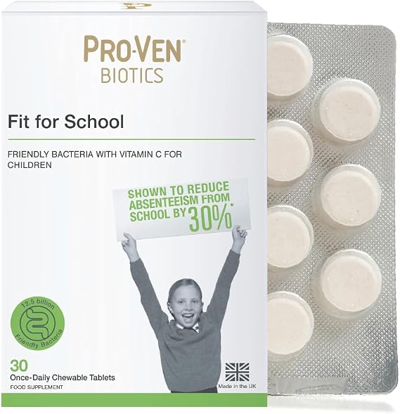 Pro-Ven for Children (4-16) Fit for School Gut Health and Immune Support 12.5 Billion CFU & Vitamin C Supplement 30 Strawberry Chewable Tablets