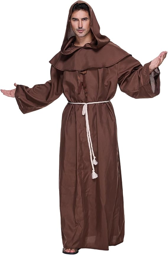 EraSpooky Adult Men Friar Medieval Hooded Robe Monk Renaissance Priest Costume