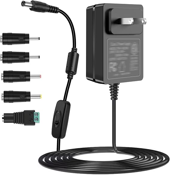 12V 2A Power Supply Adapter with On Off Switch, DC in 12V Power Cord, AC 100-240V 50-60Hz 24W 12 Volt Converter, for LED Light Strip DVD Player Keyboard Router CCTV Camera Hard Drive.