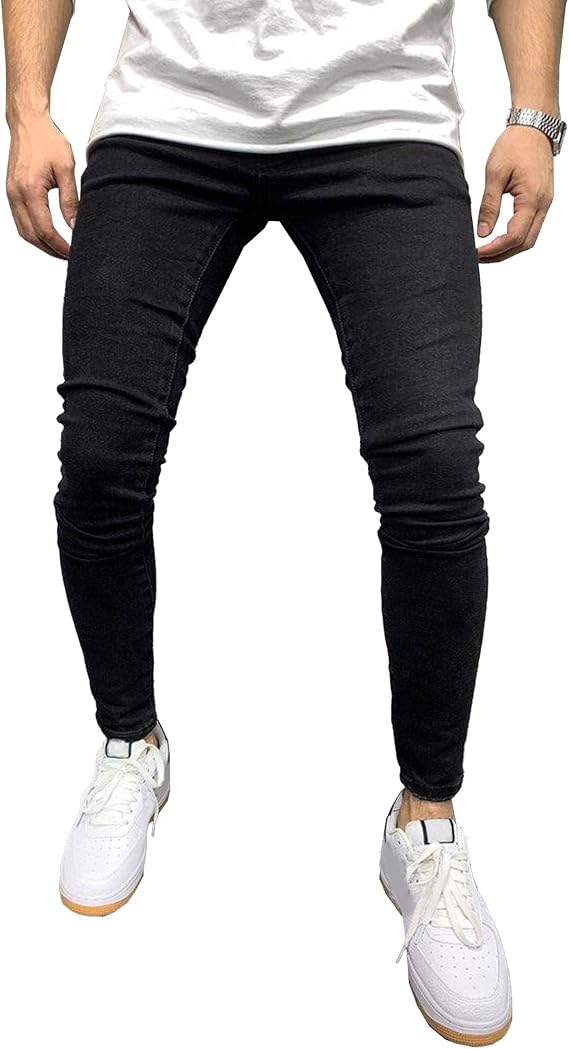 Men Skinny Elasticity Pencil Denim Pants Classic Fit Skinny Tight Jeans Pants Comfy Tight Stretch Denim Pant