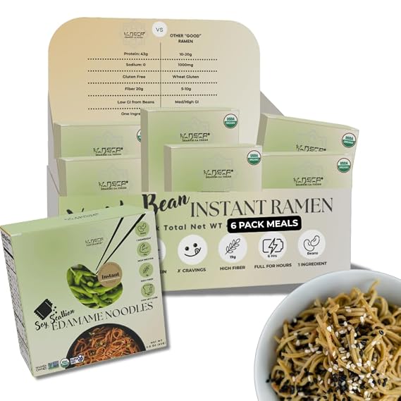 Superamen Scallion Soy Noodles, High protein ramen, Gluten free Pasta, Low Carb, Low Fat, Non GMO, Keto and Plant Based Friendly Instant Ramen, Ready to Eat Meals, Made with Edamame (6 packs)