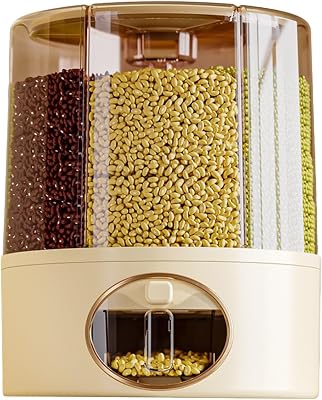 Rice Dispenser 6-Grid Grain Container Storage Rotatable Sealed Grain Food Storage Box, One-Click Output Rice Bucket, Rotating Food Dispenser, Kitchen Containers BucketYellow,Capacity 6kg