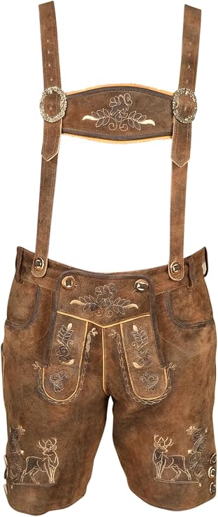 Authentic German Bavarian Suede Leather Lederhosen - Traditional Oktoberfest Costume for Men