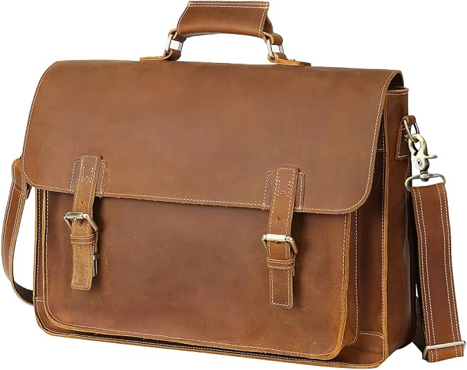 Leather Messenger Bag for Men 17.3 Inch Laptop Briefcase Full Grain Leather Business Travel Computer Office Bag