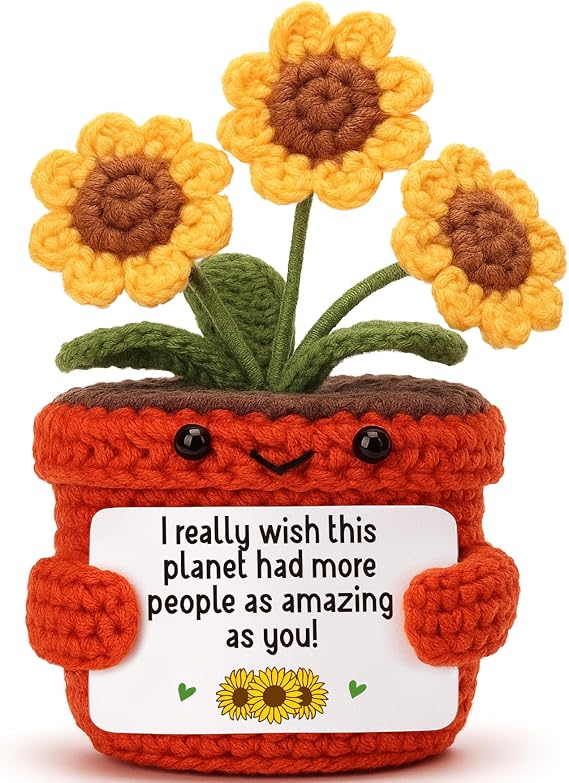 Appreciation Gifts for Women Men, You are Amazing Crochet Sunflower, Handmade Potted Flower Decor, Inspirational Thank You Gifts for Friends Coworkers Teacher, Birthday