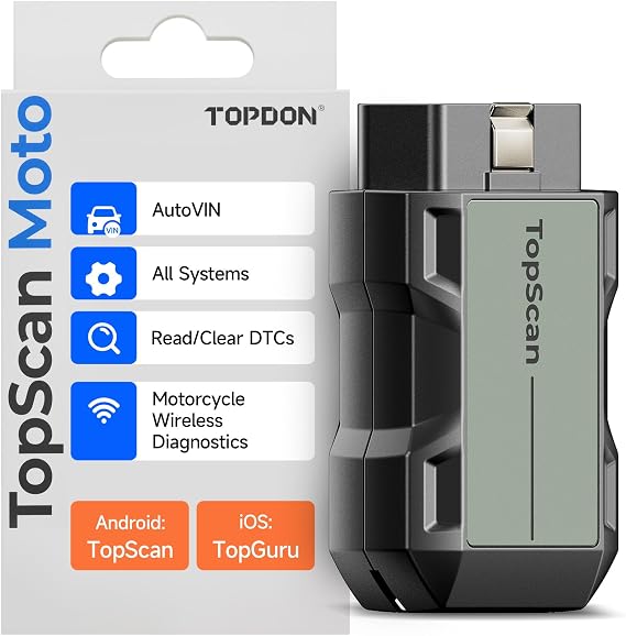 TOPDON TopScan Moto Motorcycle Scan Tool with Bidirectional Control | Motorcycle Scanner for Harley, Duca ti, BMW & Japan Brands, Reset Services Motorcycle Diagnostic Scanner, AutoVIN