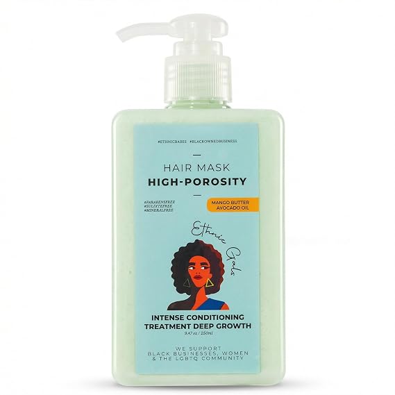 High Porosity Hair Mask for 4C, 4B, Curly & Coily Hair - Protein Deep Conditioner with Shea Butter, Keratin & Avocado Oil - Slip for Easy Detangling, Frizz Control, 9.5 fl oz | Ethnic Gals