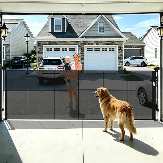150" Extra Wide Retractable Baby Gates Dog Gate for Large Opening, 41" Extra Tall Mesh Pet Gate, Long Child Safety Gates with Fiberglass Rods for Stairways, Doorways, Hallways - Indoor/Outdoor Use