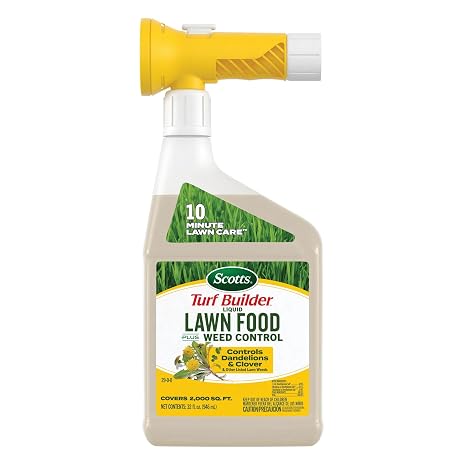 Scotts Turf Builder Liquid Lawn Food Plus Weed Control - Weed and Feed Spray, Controls Dandelions, Clover, and Others as Listed, 32 fl. oz.