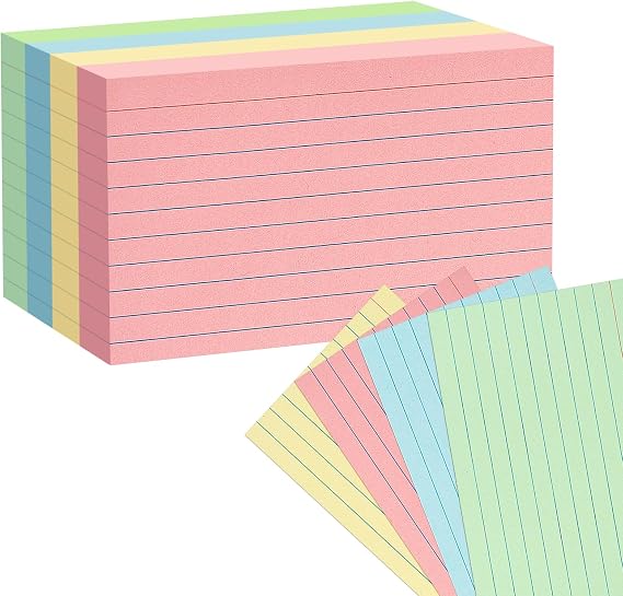 Colored Index Cards 5x8 100Pcs, Goefun 4 Color Single Side Lined Note Cards | Ruled Flashcards 4 Color Notecards for Studying, Recipes, Memo Cards, Office Supply, DIY, Presentation