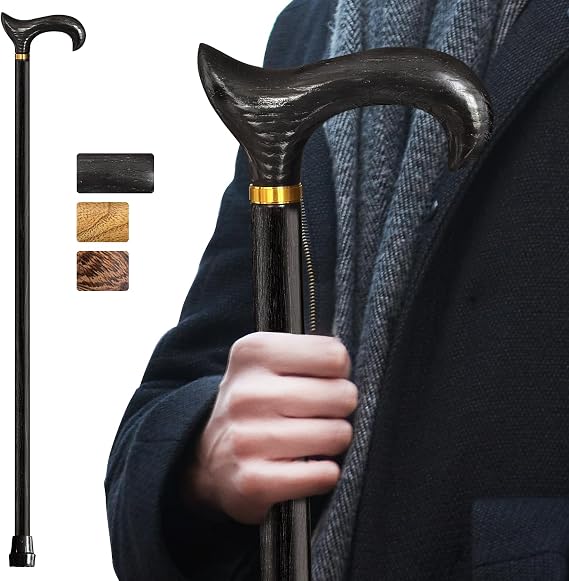 Wooden Walking Cane for Men and Women, Handmade, Support up to 500 lbs Canes for Seniors,Ergonomic, Natural Solid Wood High-end Derby Cane Suitable for Personal Use and Daily Support
