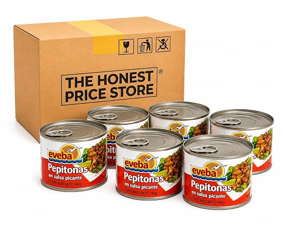 Eveba Pepitonas En Salsa Picante - Authentic Venezuelan Clams in Spicy Sauce - Gourmet Canned Seafood - Ready-to-Eat Pepitones - Traditional Hispanic Cuisine - Imported South American Delicacy - 6-Pack Bulk Value - The Honest Price Store - Tinned Specialty Food