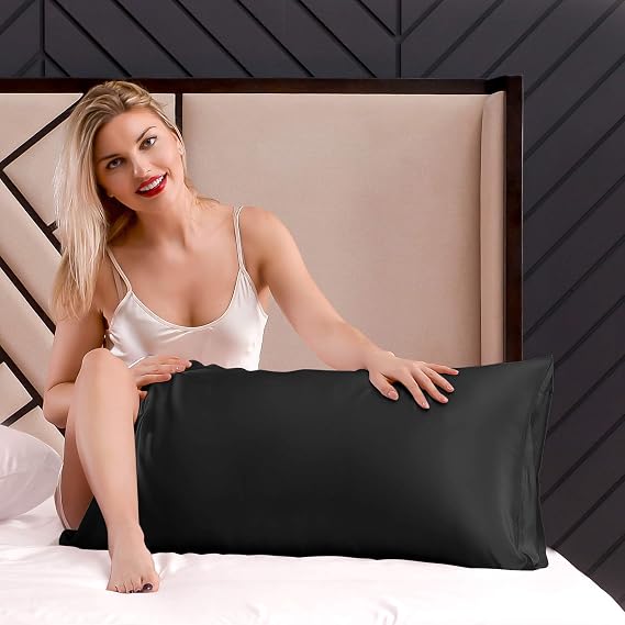 THXSILK 100% Silk Pillow Sham for Hair and Skin, Soft Smooth Cooling Pillow Cover with Envelope Closure, Both Sides Pure Silk, Gift for Women Men 1 pc(Standard, Black)