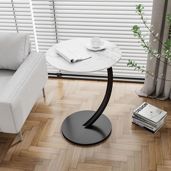 Side Table, Round Nirround Small Table, C-Shaped End Table, Movable Home Coffee Table, Accessory Rest, Elevating Side Table, Bed Table, Sofa Table, Nordic Style, Stable, Easy Assembly, Lightweight, Mini Round Table, Compact, Lightweight, Small Space Saving