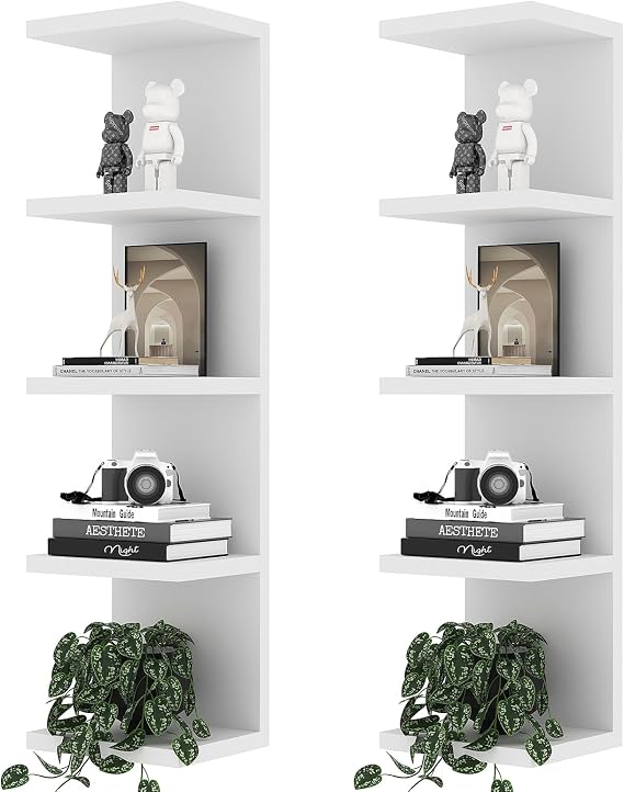 LitaEther 5 Tier Lack Floating Shelf,Set of 2 White Wall Shelf Unit,Display Shelf