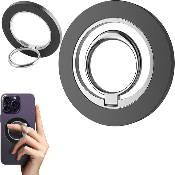 Magnetic Phone Ring Holder for MagSafe, 360 Rotation Cell Phone Grip Stand Finger Ring Kickstand Two-Sided Magnet Compatible with iPhone 17 Pro Max 16 15 14 13 12 MagSafe Accessories(2 Pack)