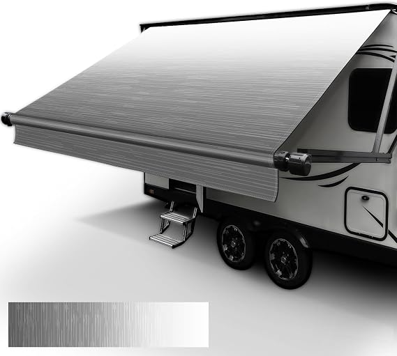 Dulepax RV Awning Fabric Replacement(14'2" Fabric) Heavy Duty 18.5oz Vinyl Camper Awning Replacement, UV-Resistant, Weatherproof Universal Fade Gray Outdoor Canopy for RV, Motorhome, Trailer