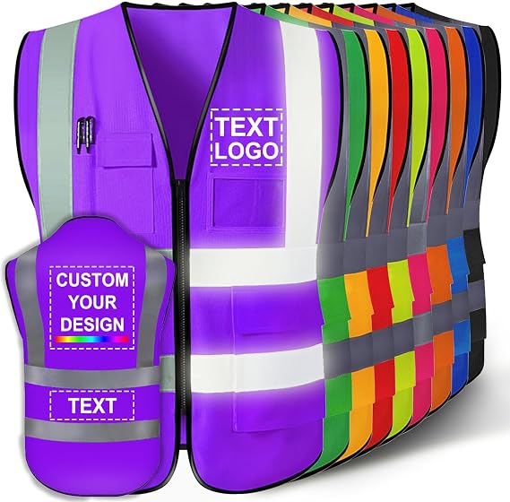 Custom Safety Vest for Men with Logo Customizable High Visibility Reflective Safety Vest with Pockets Adult Unisex