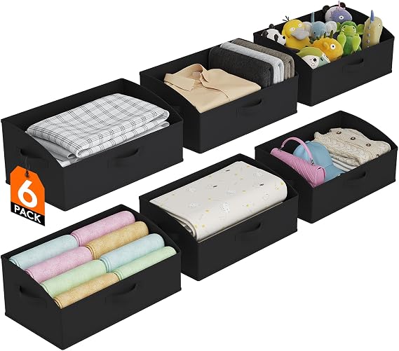 Lifewit Trapezoid Closet Storage Bin for Shelf, 6 Packs 23L, Black