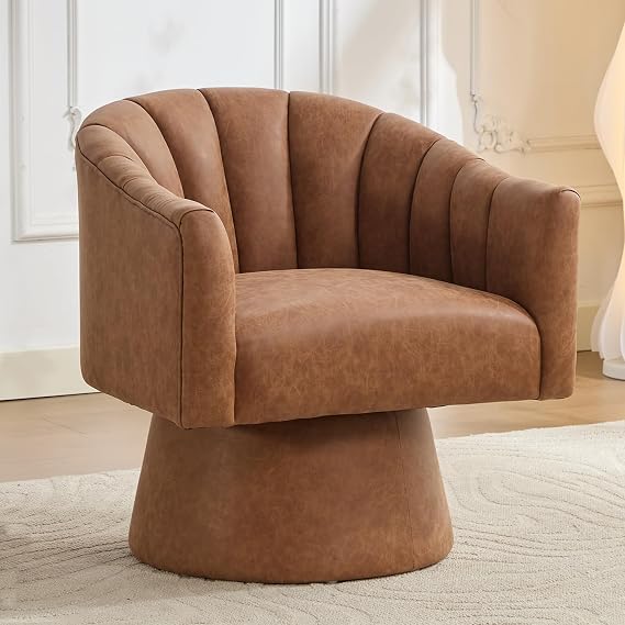 Senyar Swivel Accent Chairs, Mid-Century Faux Leather Armchairs