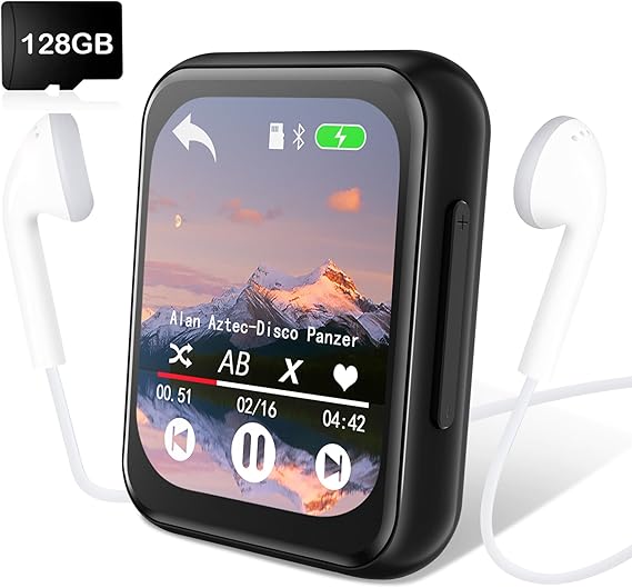 128GB MP3-Player mit Bluetooth 5.3 tragbarer digitaler verlustfreier Musik-Player mit eingebautem Lautsprecher 20-Zoll-Voll-Touchscreen HiFi-Klang FM-Radio Sprachrekorder Kopfhörer enthalten