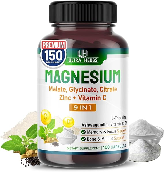 Ultra Herbs Magnesium Complex 9-in-1 with Ashwagandha & Zinc, 150 Capsules