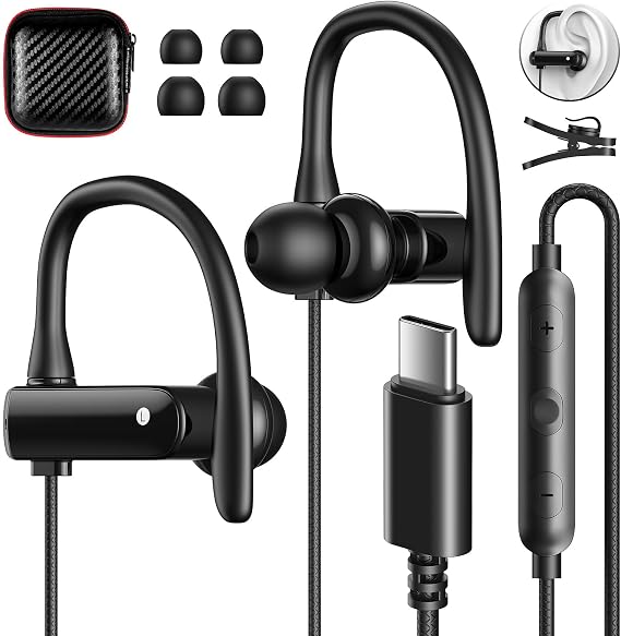 ASKUBSKU USB C Headphones Over Ear Hook for iPhone 17 16 15 Pro Max Plus