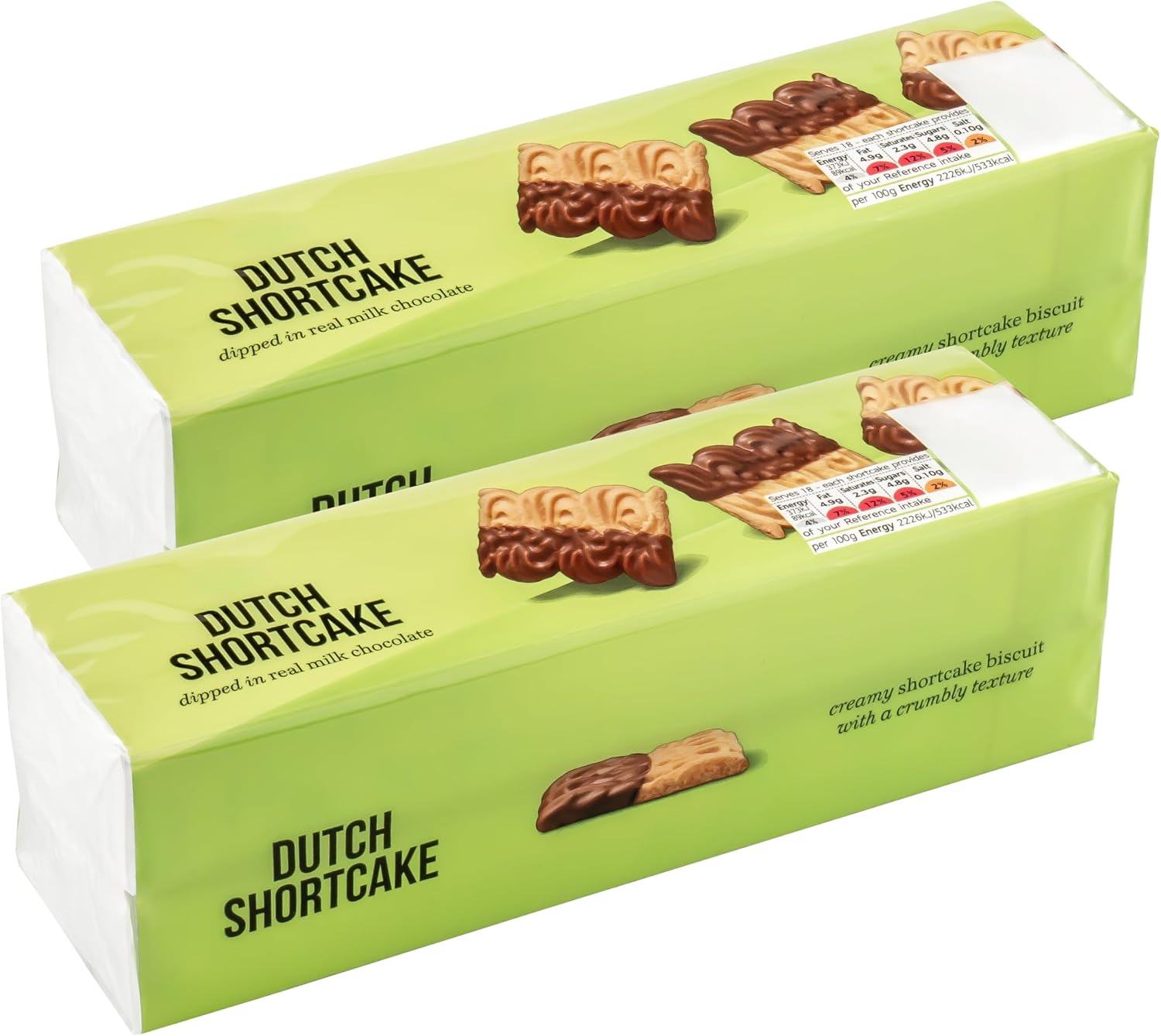Dutch Shortcake Premium Piped Biscuits Half-Coated in Milk Chocolate - 2 x 300g 600g