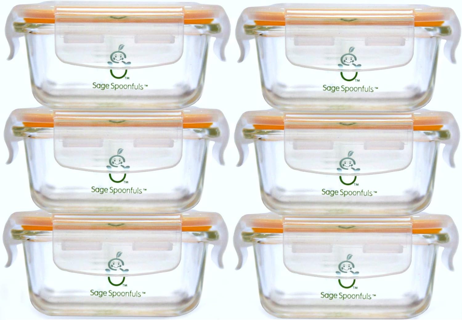 Sage Spoonfuls Glass Baby Food Containers with Lids - 6 Pack, 4 oz Baby Food Jars, Durable &amp; Leakproof, Freezer Storage, Reusable Small Glass Baby Food Containers, Microwave &amp; Dishwasher Friendly