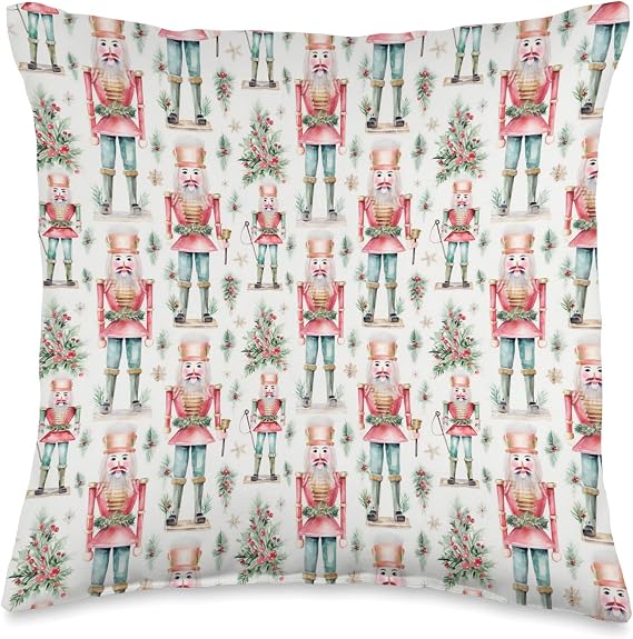 Christmas Chuckles Cute Nutcracker Pattern Holiday Xmas Christmas Throw Pillow, 16x16, Multicolor
