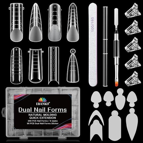 EBANKU Dual Nail Form Kit 288PCS Poly Nail Gel Forms for French Nails